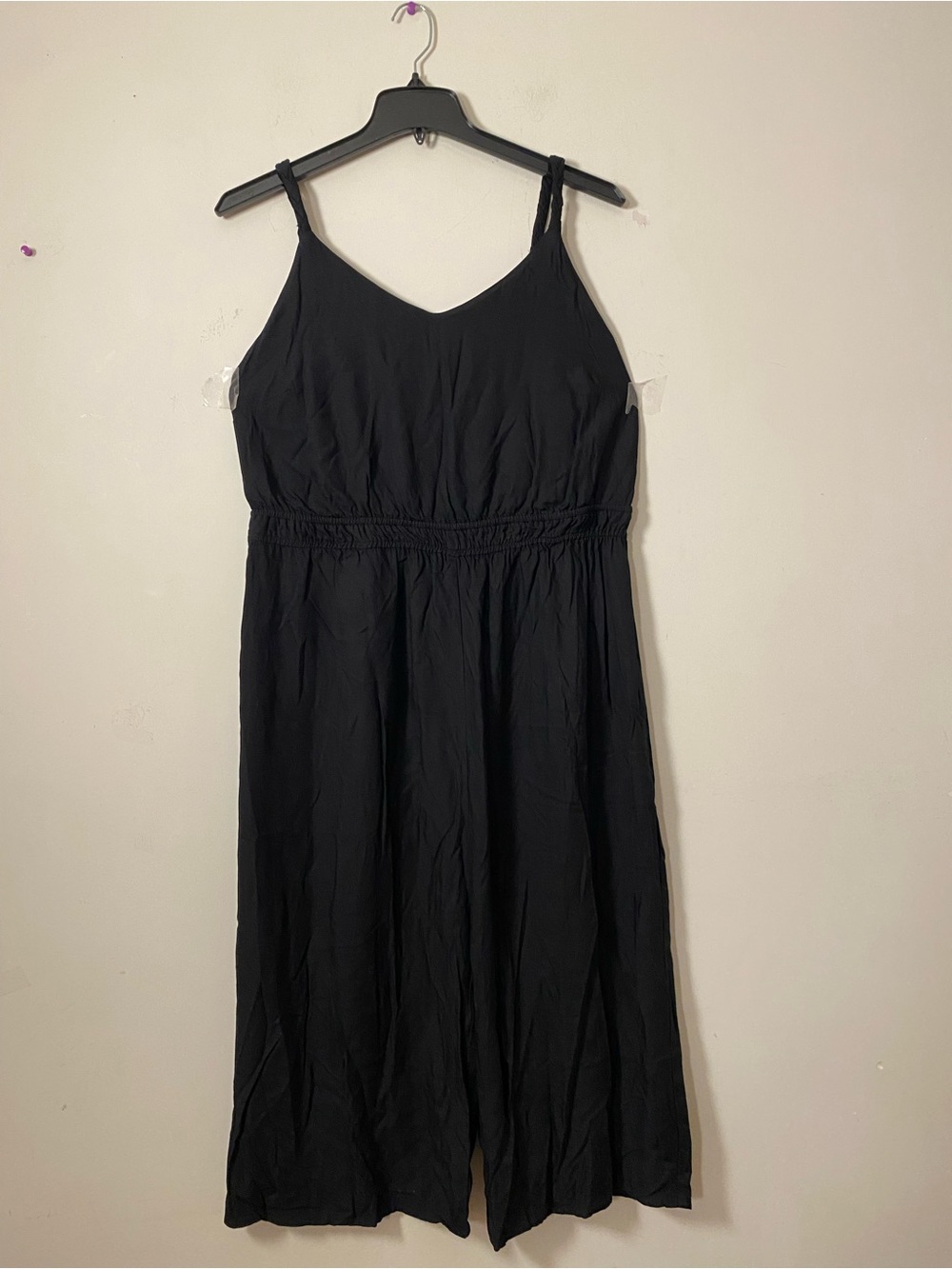 Wide leg Black woven Strap Capris jumpsuit